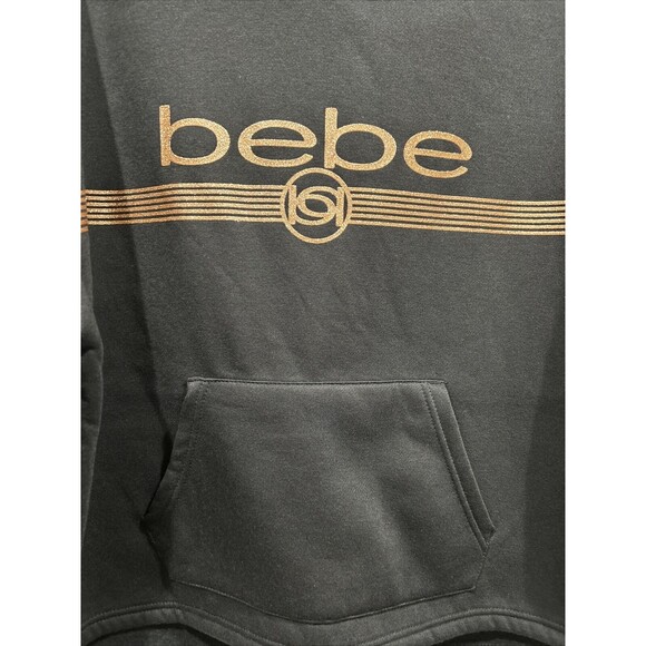 Bebe Sport Black And Gold Hoodie Thumbhole Long Sleeve Sweater - 1X - NWT - Picture 2 of 6